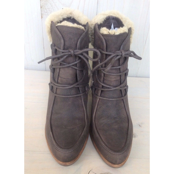 ugg analise brown leather  fur cuff cute booties nib - Picture 2 of 6